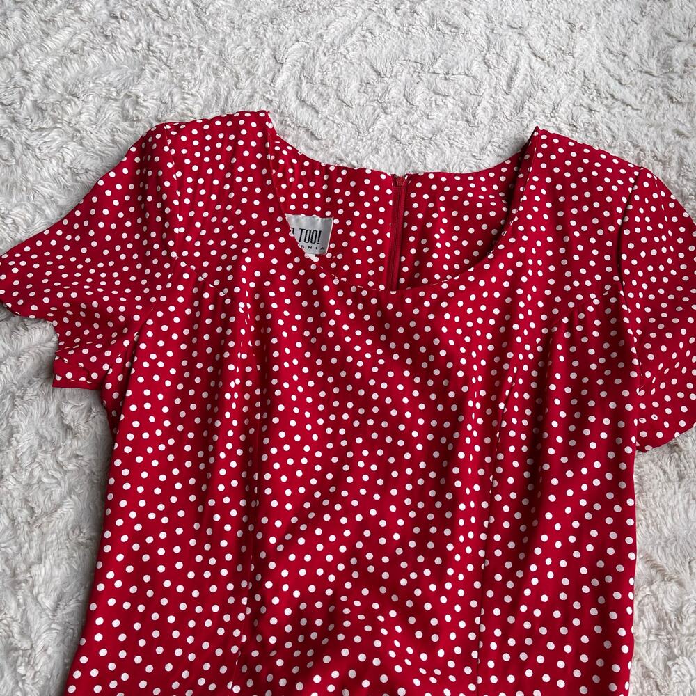 SOLD Vintage 90s red polka dot print midi maxi dress corset tie back Paris chic - Picture 6 of 16